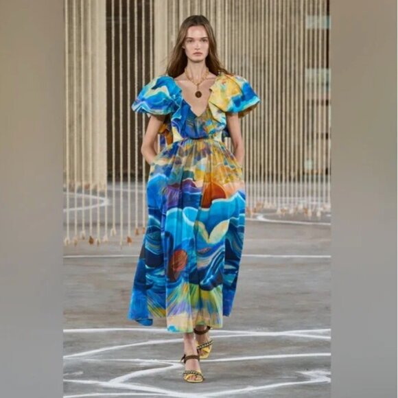 Ulla Johnson Limited Edition Francesca Tuck Art Cotton Poplin Maxi Dress - Picture 10 of 14